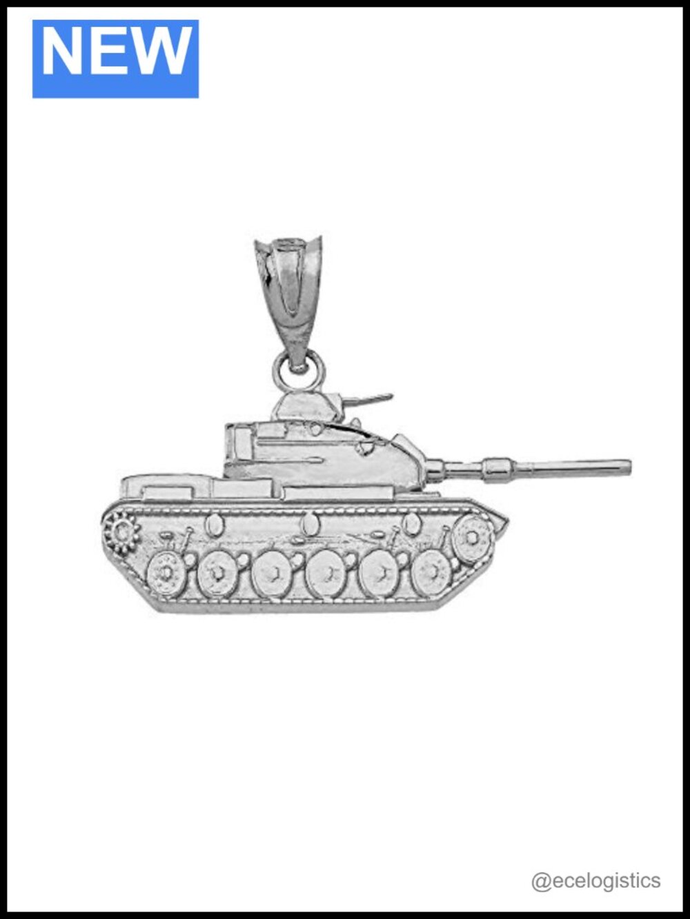 Sterling Silver Army Tank Military Charm Pendant